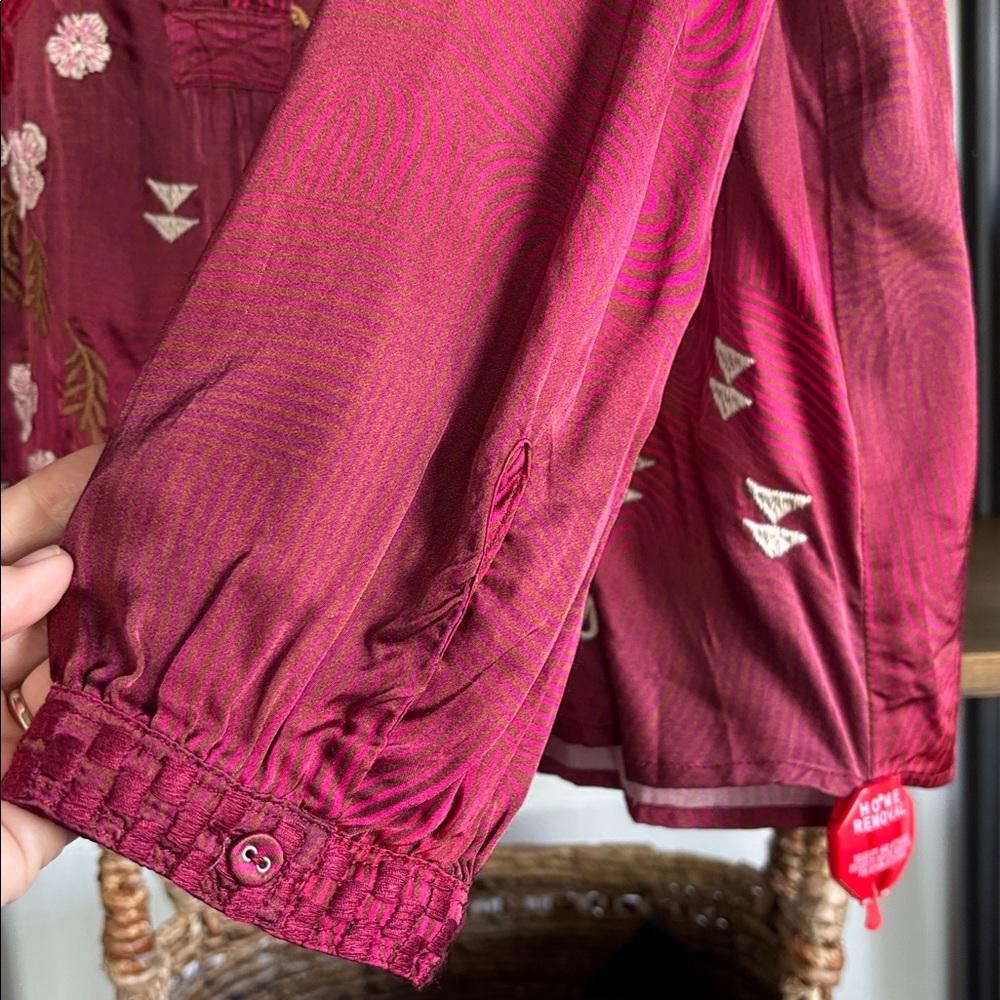 Johnny Was Burgundy Floral Embroidered Blouse - Picture 3 of 11